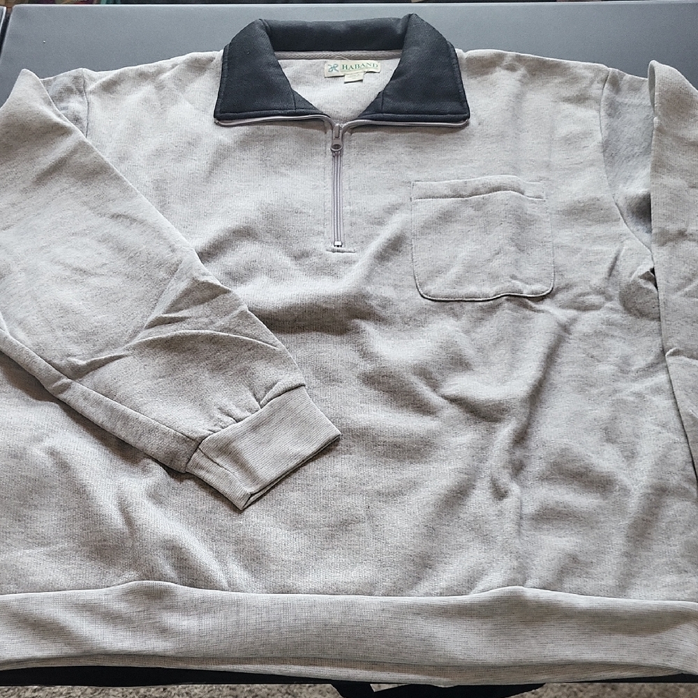 Haband Gray 1/4 Zip Sweatshirt with Black Collar & Pockets